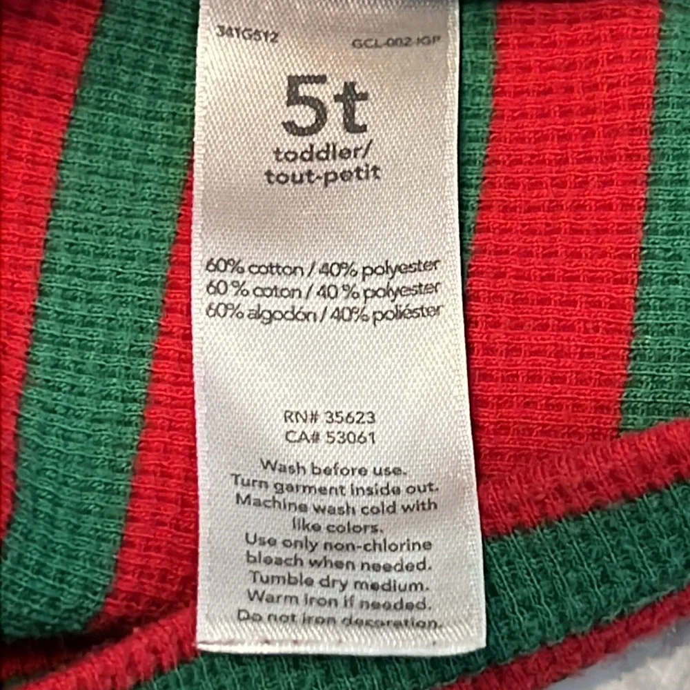 Carter’s Kids Christmas Pajamas Size 5T Green/Red Striped 2 Piece‎ Waffle…